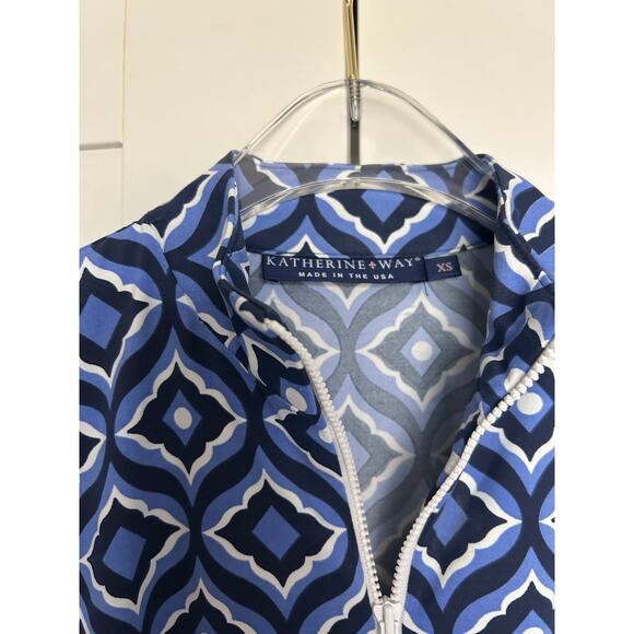 Katherine Way Geometric Print Quarter Zip Dress Blue Sz XS Preppy Golf Tennis - Picture 4 of 7